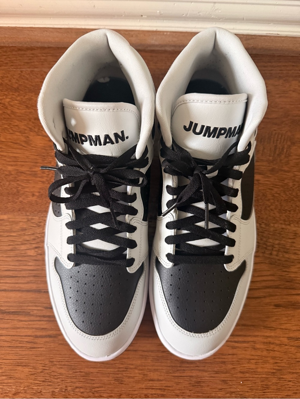 Air Jordan 1 Black and White Mid-Top Athletic Sneakers - Picture 2 of 6